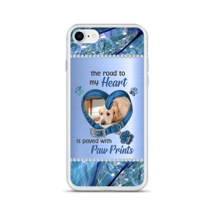 Custom Personalized Memorial Dog Collar Phone Case - Upload Photo - Memorial Gift Idea For Dog Owner - The Road To My Heart Is Paved With Paw Prints - Case for iPhone/ Samsung