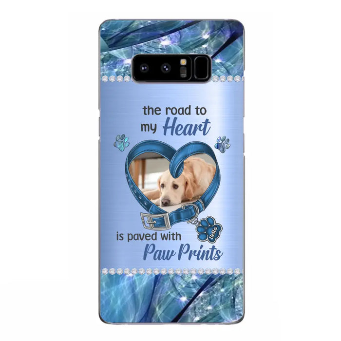 Custom Personalized Memorial Dog Collar Phone Case - Upload Photo - Memorial Gift Idea For Dog Owner - The Road To My Heart Is Paved With Paw Prints - Case for iPhone/ Samsung