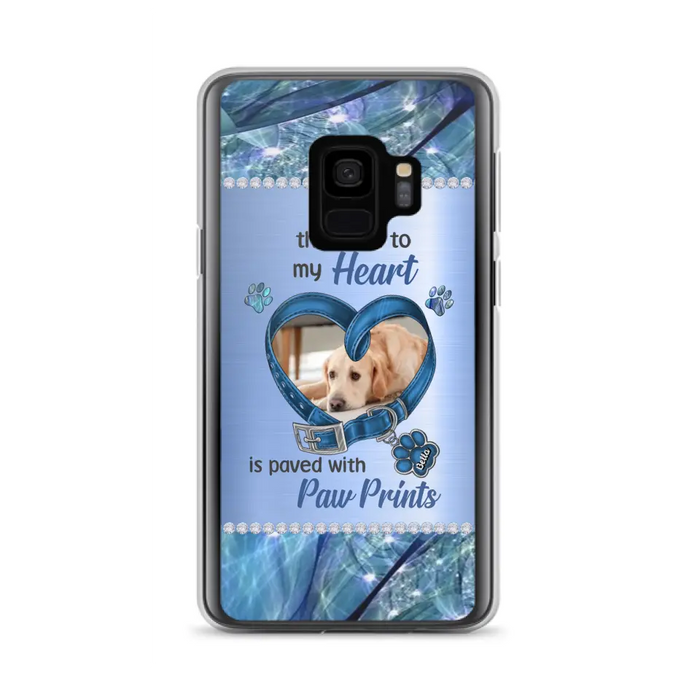 Custom Personalized Memorial Dog Collar Phone Case - Upload Photo - Memorial Gift Idea For Dog Owner - The Road To My Heart Is Paved With Paw Prints - Case for iPhone/ Samsung