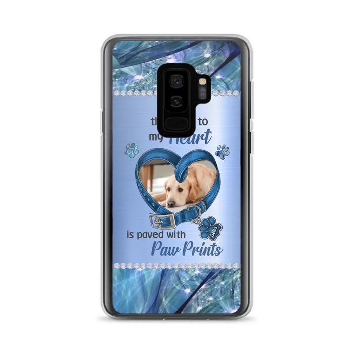 Custom Personalized Memorial Dog Collar Phone Case - Upload Photo - Memorial Gift Idea For Dog Owner - The Road To My Heart Is Paved With Paw Prints - Case for iPhone/ Samsung