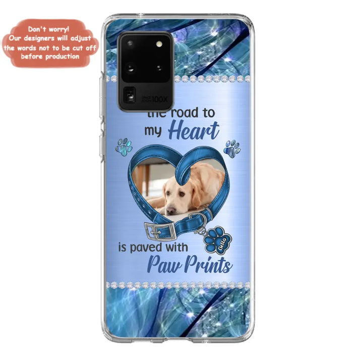 Custom Personalized Memorial Dog Collar Phone Case - Upload Photo - Memorial Gift Idea For Dog Owner - The Road To My Heart Is Paved With Paw Prints - Case for iPhone/ Samsung