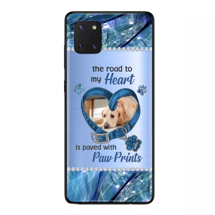 Custom Personalized Memorial Dog Collar Phone Case - Upload Photo - Memorial Gift Idea For Dog Owner - The Road To My Heart Is Paved With Paw Prints - Case for iPhone/ Samsung