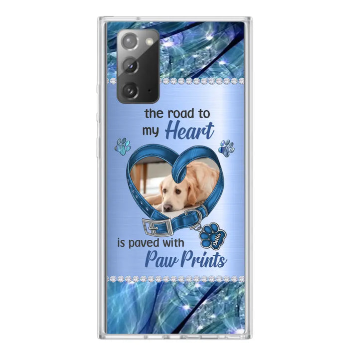 Custom Personalized Memorial Dog Collar Phone Case - Upload Photo - Memorial Gift Idea For Dog Owner - The Road To My Heart Is Paved With Paw Prints - Case for iPhone/ Samsung