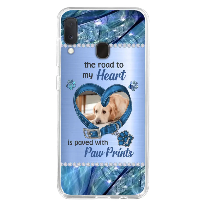 Custom Personalized Memorial Dog Collar Phone Case - Upload Photo - Memorial Gift Idea For Dog Owner - The Road To My Heart Is Paved With Paw Prints - Case for iPhone/ Samsung