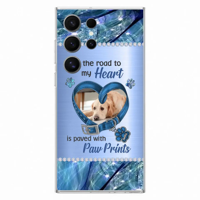 Custom Personalized Memorial Dog Collar Phone Case - Upload Photo - Memorial Gift Idea For Dog Owner - The Road To My Heart Is Paved With Paw Prints - Case for iPhone/ Samsung