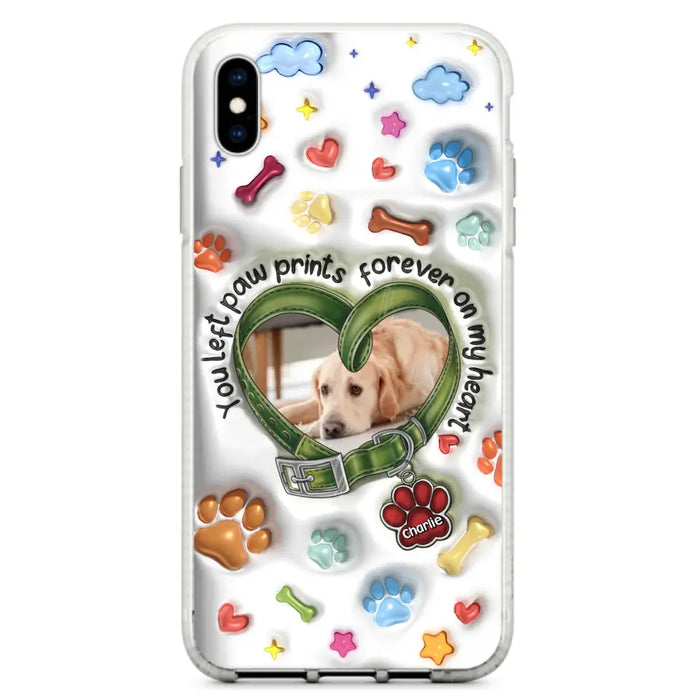 Custom Personalized Memorial Dog 3D Inflated Effect Phone Case - Upload Photo - Memorial Gift Idea - You Left Paw Prints Forever On My Heart - Case for iPhone/ Samsung