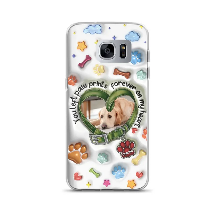 Custom Personalized Memorial Dog 3D Inflated Effect Phone Case - Upload Photo - Memorial Gift Idea - You Left Paw Prints Forever On My Heart - Case for iPhone/ Samsung