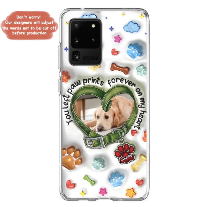 Custom Personalized Memorial Dog 3D Inflated Effect Phone Case - Upload Photo - Memorial Gift Idea - You Left Paw Prints Forever On My Heart - Case for iPhone/ Samsung