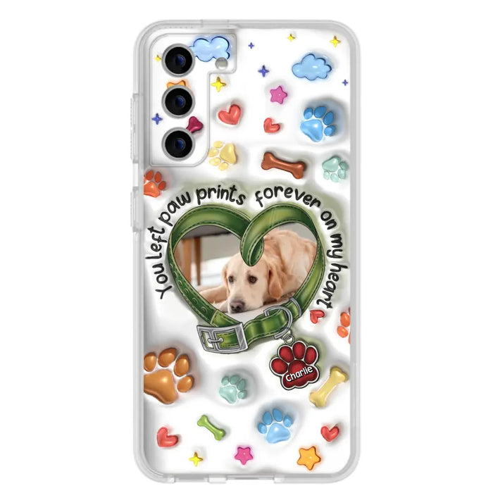 Custom Personalized Memorial Dog 3D Inflated Effect Phone Case - Upload Photo - Memorial Gift Idea - You Left Paw Prints Forever On My Heart - Case for iPhone/ Samsung