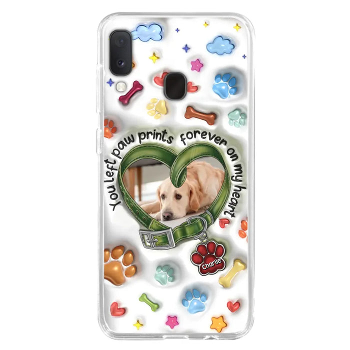 Custom Personalized Memorial Dog 3D Inflated Effect Phone Case - Upload Photo - Memorial Gift Idea - You Left Paw Prints Forever On My Heart - Case for iPhone/ Samsung