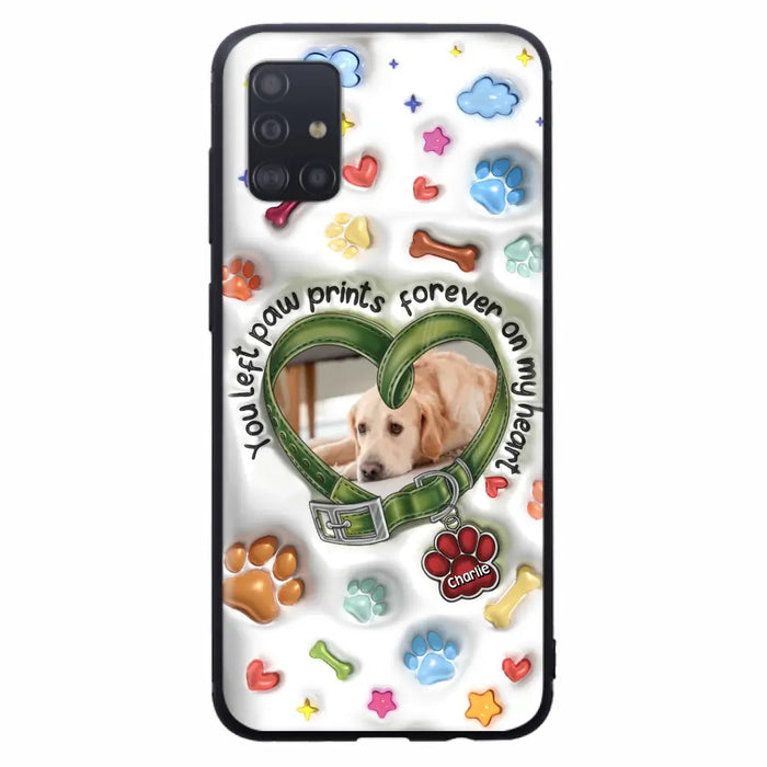 Custom Personalized Memorial Dog 3D Inflated Effect Phone Case - Upload Photo - Memorial Gift Idea - You Left Paw Prints Forever On My Heart - Case for iPhone/ Samsung