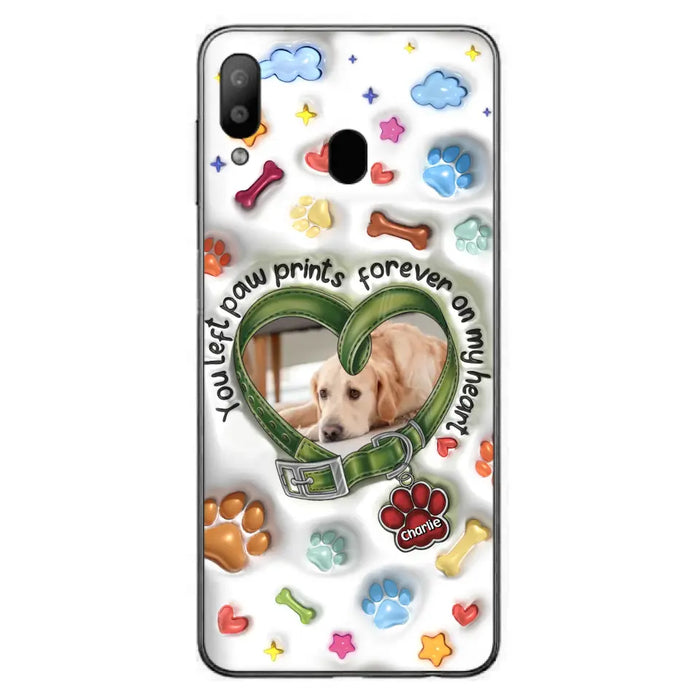 Custom Personalized Memorial Dog 3D Inflated Effect Phone Case - Upload Photo - Memorial Gift Idea - You Left Paw Prints Forever On My Heart - Case for iPhone/ Samsung