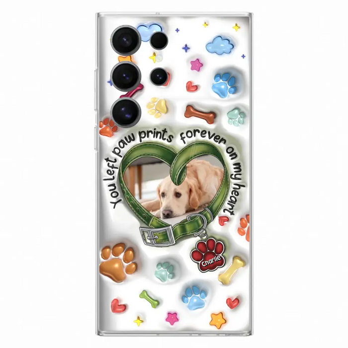 Custom Personalized Memorial Dog 3D Inflated Effect Phone Case - Upload Photo - Memorial Gift Idea - You Left Paw Prints Forever On My Heart - Case for iPhone/ Samsung