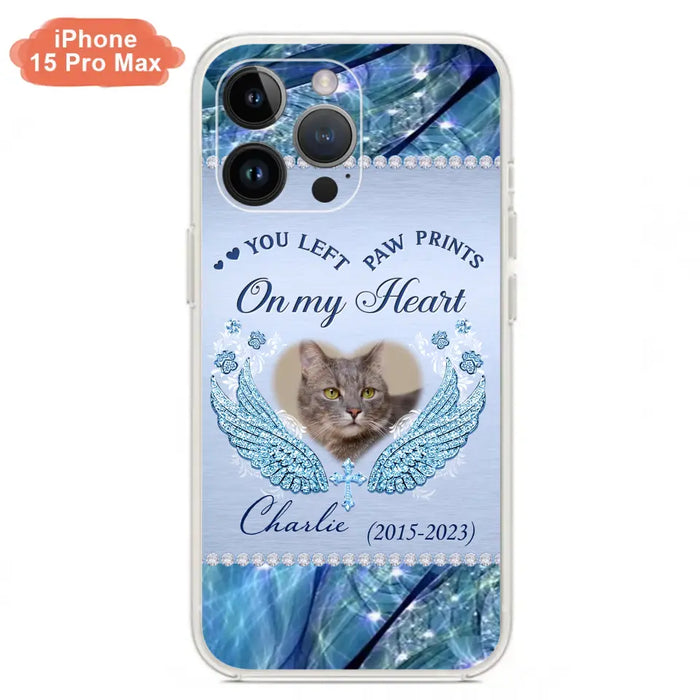 Custom Personalized Memorial Phone Case - Upload Photo - Memorial Gift Idea For Dog/ Cat Lover - You Left Paw Prints On My Heart - Case for iPhone/Samsung