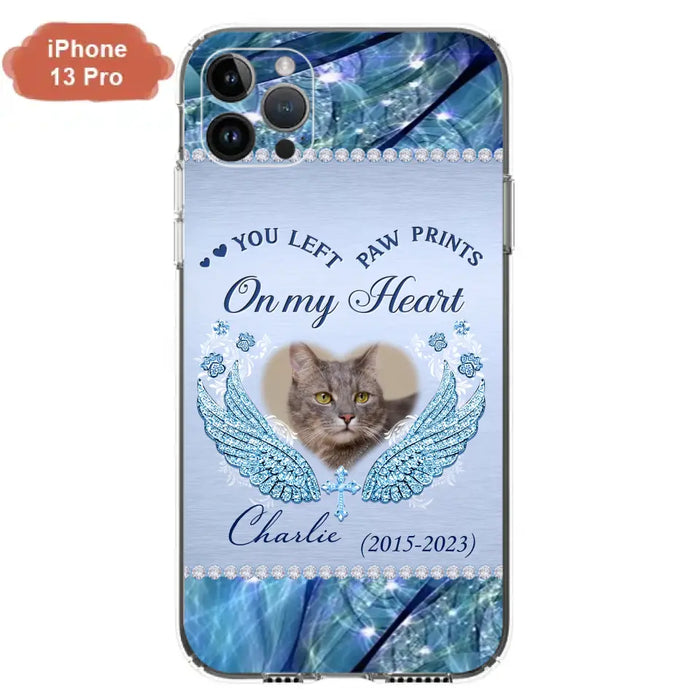 Custom Personalized Memorial Phone Case - Upload Photo - Memorial Gift Idea For Dog/ Cat Lover - You Left Paw Prints On My Heart - Case for iPhone/Samsung