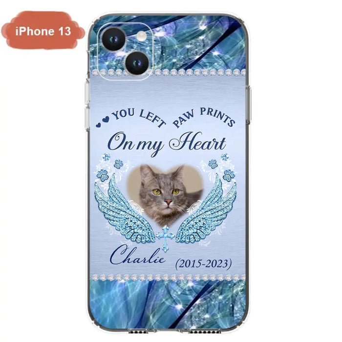 Custom Personalized Memorial Phone Case - Upload Photo - Memorial Gift Idea For Dog/ Cat Lover - You Left Paw Prints On My Heart - Case for iPhone/Samsung