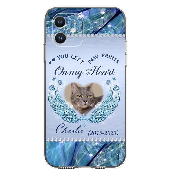 Custom Personalized Memorial Phone Case - Upload Photo - Memorial Gift Idea For Dog/ Cat Lover - You Left Paw Prints On My Heart - Case for iPhone/Samsung