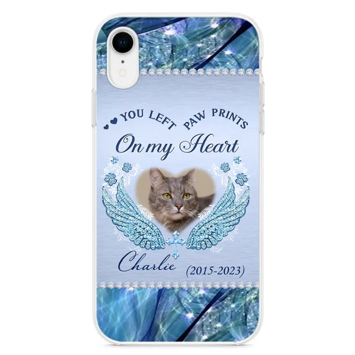 Custom Personalized Memorial Phone Case - Upload Photo - Memorial Gift Idea For Dog/ Cat Lover - You Left Paw Prints On My Heart - Case for iPhone/Samsung