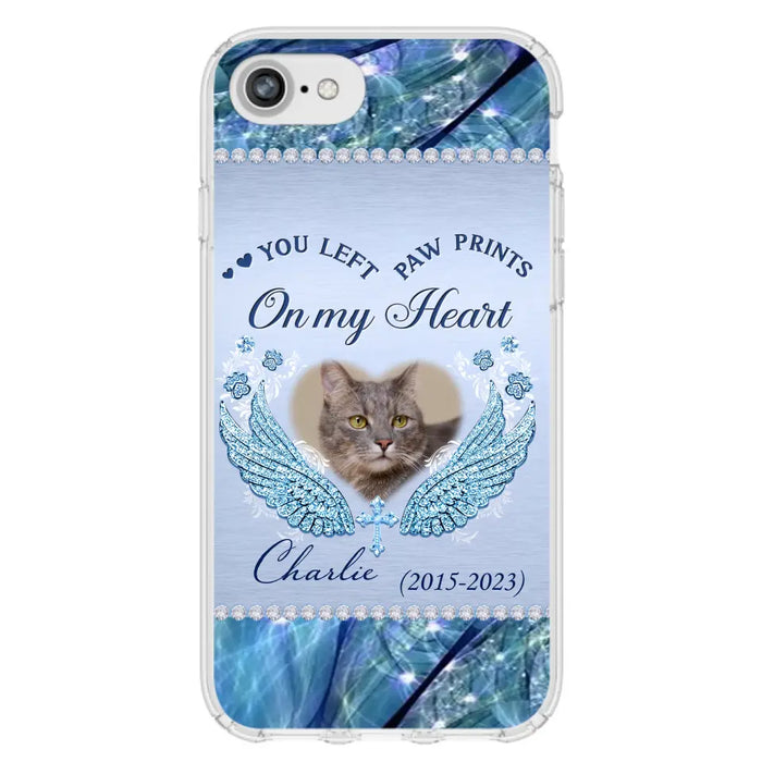 Custom Personalized Memorial Phone Case - Upload Photo - Memorial Gift Idea For Dog/ Cat Lover - You Left Paw Prints On My Heart - Case for iPhone/Samsung