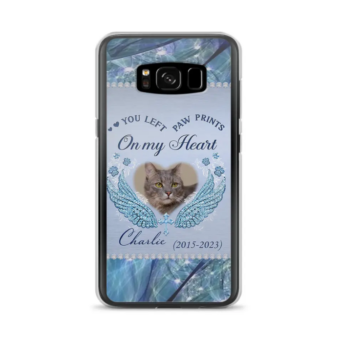 Custom Personalized Memorial Phone Case - Upload Photo - Memorial Gift Idea For Dog/ Cat Lover - You Left Paw Prints On My Heart - Case for iPhone/Samsung