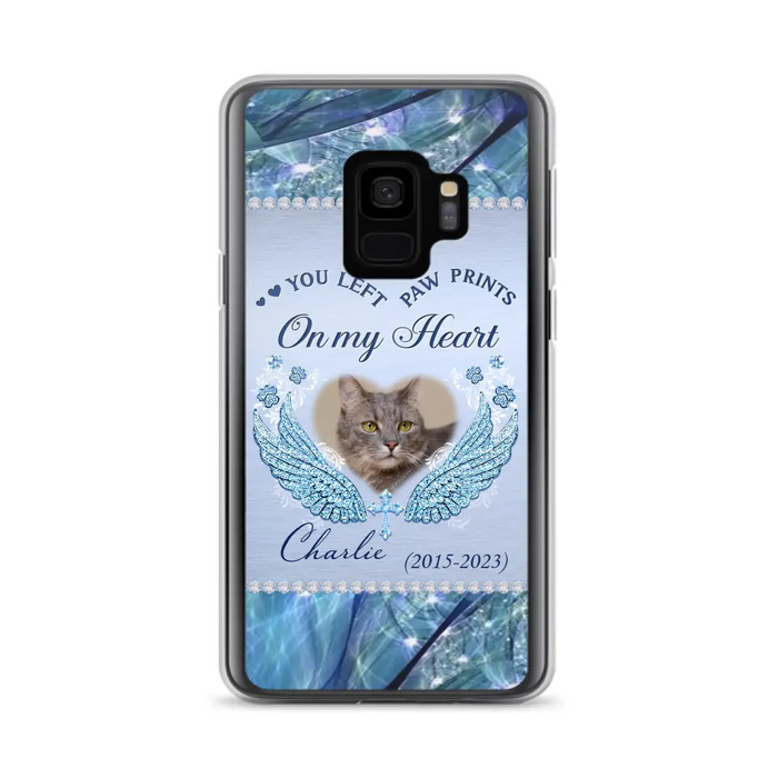 Custom Personalized Memorial Phone Case - Upload Photo - Memorial Gift Idea For Dog/ Cat Lover - You Left Paw Prints On My Heart - Case for iPhone/Samsung