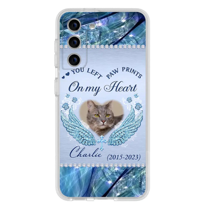 Custom Personalized Memorial Phone Case - Upload Photo - Memorial Gift Idea For Dog/ Cat Lover - You Left Paw Prints On My Heart - Case for iPhone/Samsung