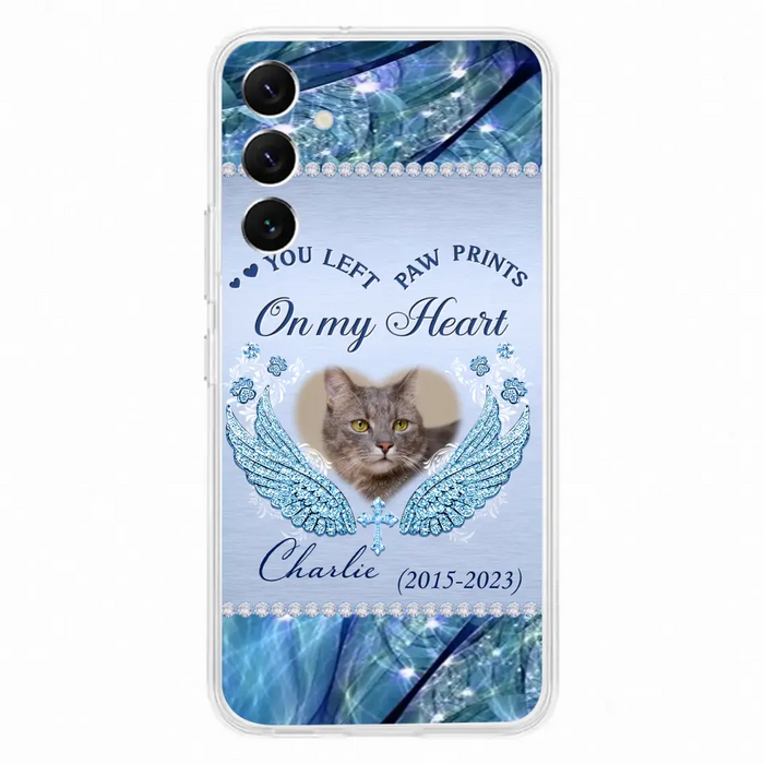 Custom Personalized Memorial Phone Case - Upload Photo - Memorial Gift Idea For Dog/ Cat Lover - You Left Paw Prints On My Heart - Case for iPhone/Samsung