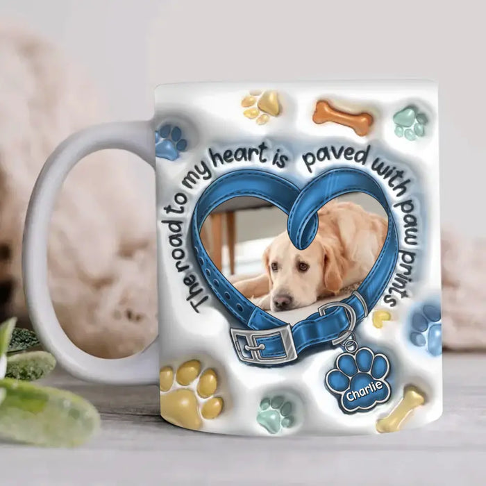 Custom Personalized Dogs 3D Inflated Effect Coffee Mug - Upload Photo - Gift Idea For Dog Lover - The Road To My Heart Is Paved With Paw Prints