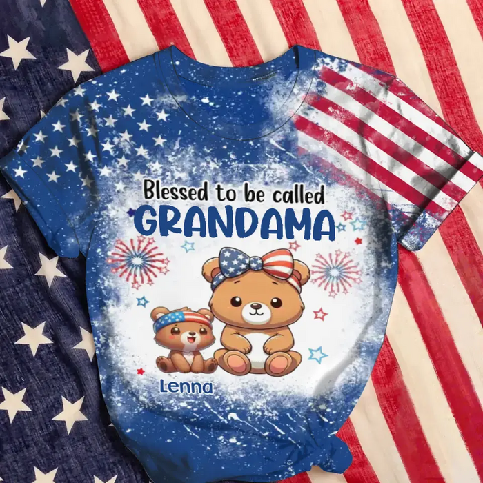 Custom Personalized Grandma Bear AOP T-Shirt - Upto 10 Kids - Gift For Independence Day