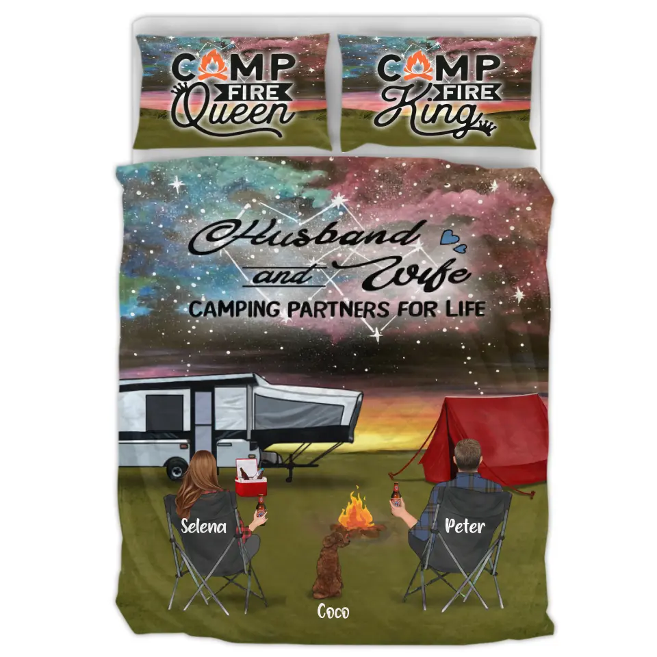 Personalized Camping Quilt Blanket - Parents Up to 3 Kids & 3 Dogs - Gift Idea For The Whole Family - Live, Love, Camp - 341148