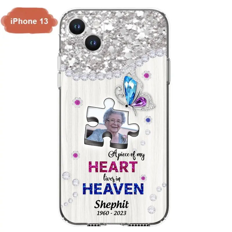 Custom Personalized Memorial Phone Case - Upload Photo - Memorial Gift Idea For Family Member -  A Piece Of My Heart Lives In Heaven - Case for iPhone/ Samsung