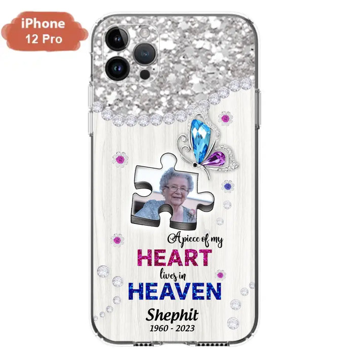 Custom Personalized Memorial Phone Case - Upload Photo - Memorial Gift Idea For Family Member -  A Piece Of My Heart Lives In Heaven - Case for iPhone/ Samsung