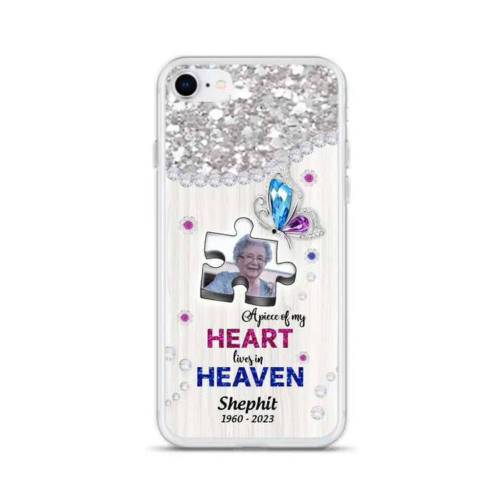 Custom Personalized Memorial Phone Case - Upload Photo - Memorial Gift Idea For Family Member -  A Piece Of My Heart Lives In Heaven - Case for iPhone/ Samsung