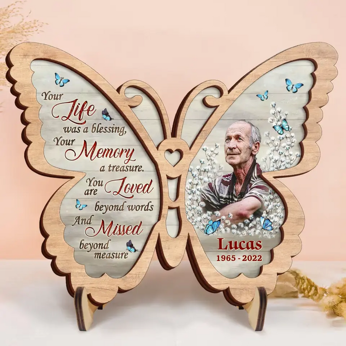 Custom Personalized Memorial Butterfly 2 Layered Wooden Art - Upload Photo - Gift Idea For Family Member/ Father's Day/ Mother's Day - You Are Loved Beyond Words And Missed Beyond Measure