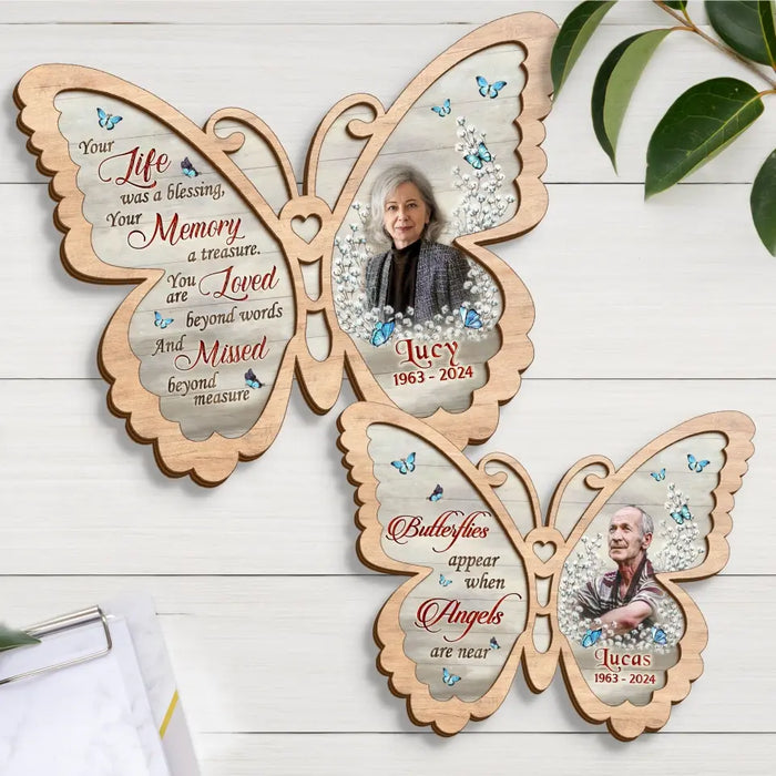 Custom Personalized Memorial Butterfly 2 Layered Wooden Art - Upload Photo - Gift Idea For Family Member/ Father's Day/ Mother's Day - You Are Loved Beyond Words And Missed Beyond Measure