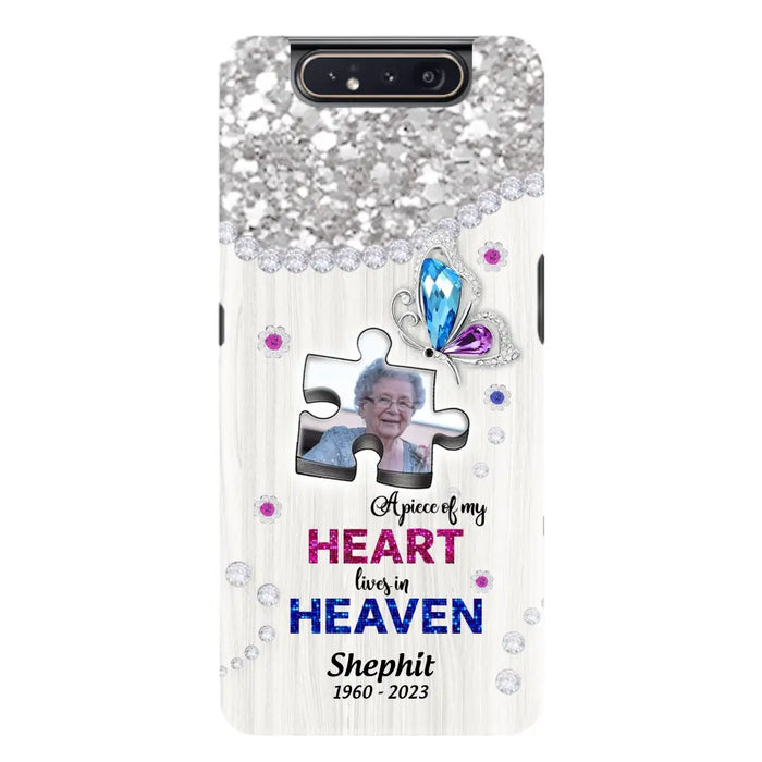 Custom Personalized Memorial Phone Case - Upload Photo - Memorial Gift Idea For Family Member -  A Piece Of My Heart Lives In Heaven - Case for iPhone/ Samsung