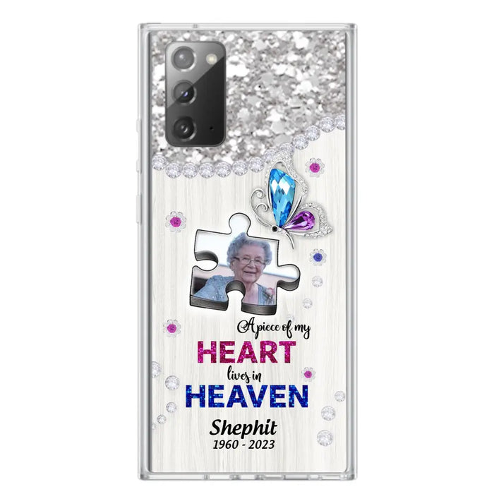 Custom Personalized Memorial Phone Case - Upload Photo - Memorial Gift Idea For Family Member -  A Piece Of My Heart Lives In Heaven - Case for iPhone/ Samsung