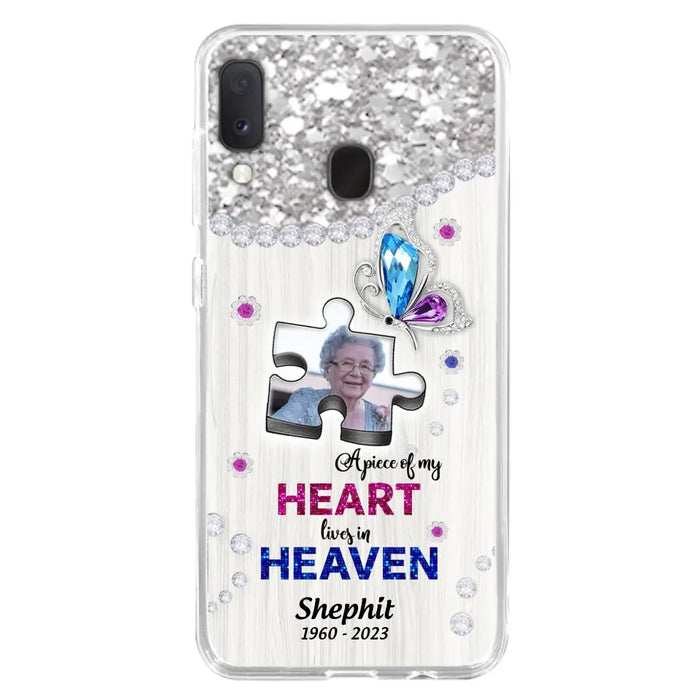 Custom Personalized Memorial Phone Case - Upload Photo - Memorial Gift Idea For Family Member -  A Piece Of My Heart Lives In Heaven - Case for iPhone/ Samsung