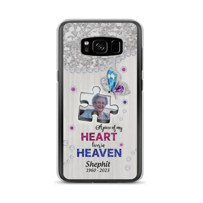 Custom Personalized Memorial Phone Case - Upload Photo - Memorial Gift Idea For Family Member -  A Piece Of My Heart Lives In Heaven - Case for iPhone/ Samsung