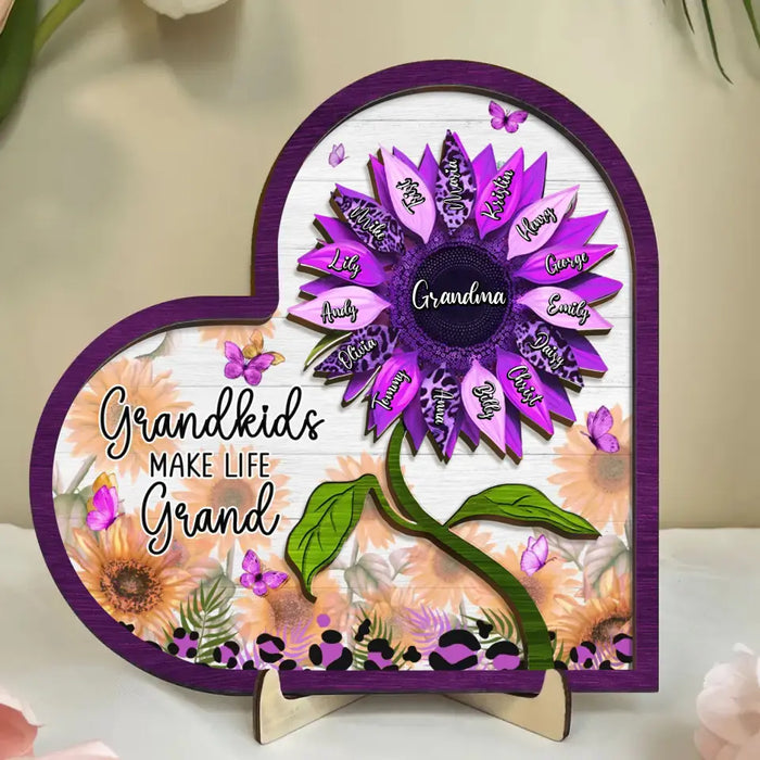 Custom Personalized Grandma 2 Layered Heart Wooden Art - Up to 15 Kids - Mother's Day Gift Idea For Grandma - Grandkids Make Life Grand