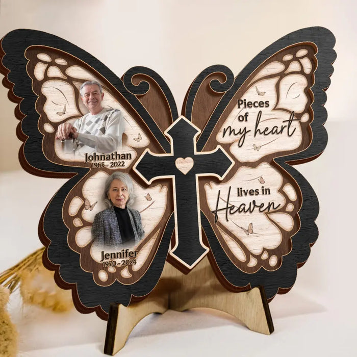 Custom Personalized Butterfly 2 Layered Wooden Art - Upload Upto 5 People - Memorial Gift Idea For Family Member - Pieces Of My Heart Live In Heaven