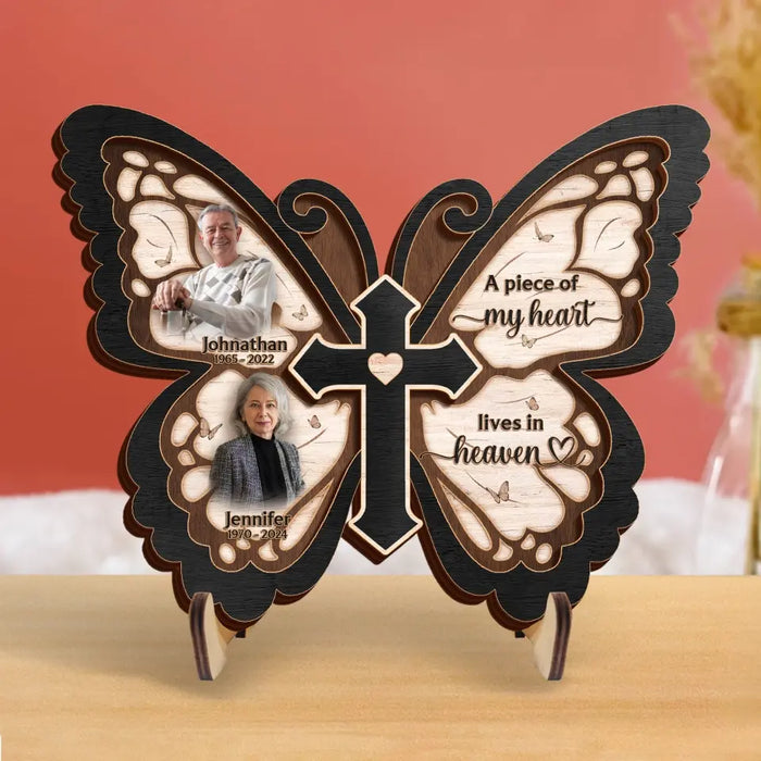 Custom Personalized Butterfly 2 Layered Wooden Art - Upload Upto 5 People - Memorial Gift Idea For Family Member - Pieces Of My Heart Live In Heaven