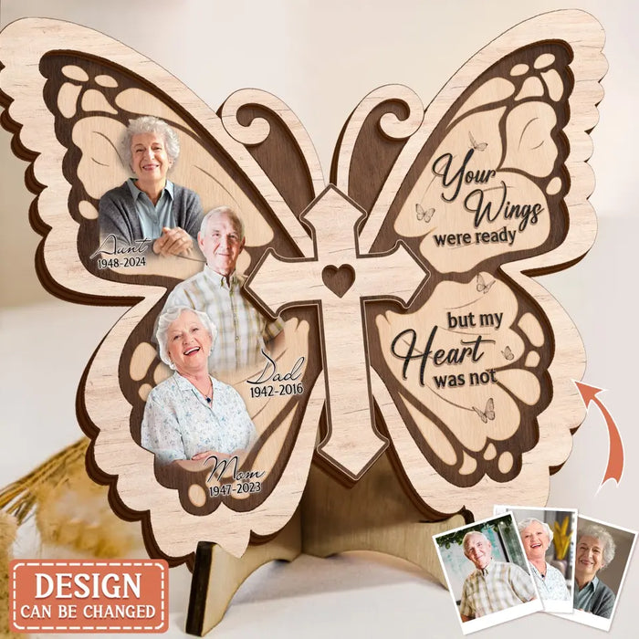 Custom Personalized Butterfly 2 Layered Wooden Art - Upload Up to 5 People - Memorial Gift Idea For Family Member - Your Wings Were Ready But My Heart Was Not