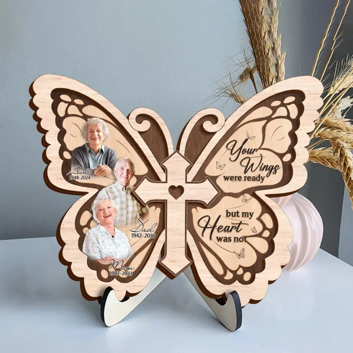 Custom Personalized Butterfly 2 Layered Wooden Art - Upload Up to 5 People - Memorial Gift Idea For Family Member - Your Wings Were Ready But My Heart Was Not