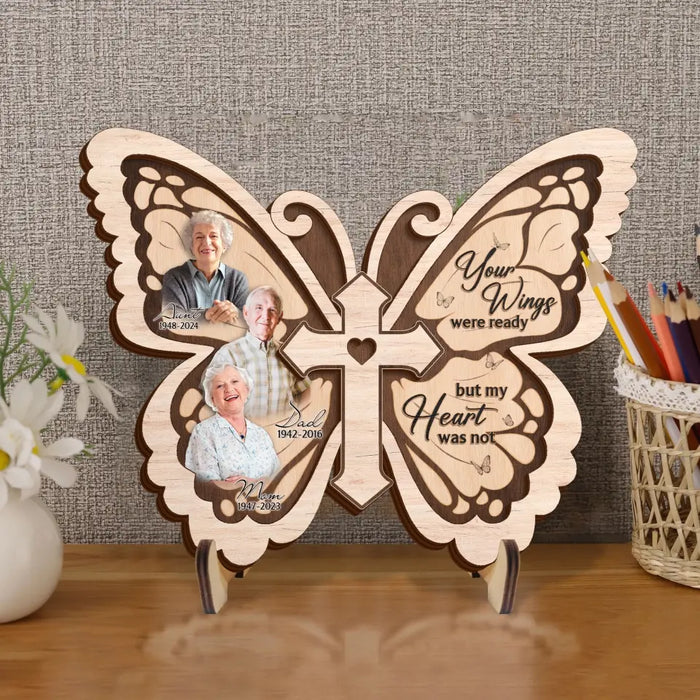 Custom Personalized Butterfly 2 Layered Wooden Art - Upload Up to 5 People - Memorial Gift Idea For Family Member - Your Wings Were Ready But My Heart Was Not