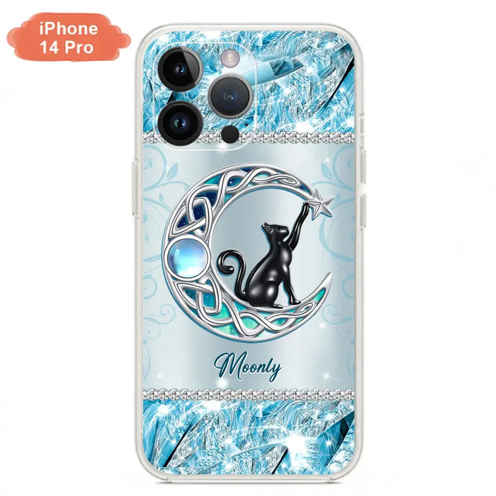 Custom Personalized Black Cat Moonstone Phone Case - Gift Idea For Cat Lover - Case For iPhone/ Samsung