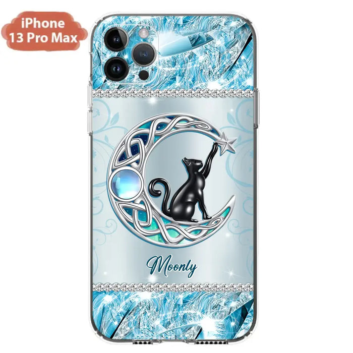 Custom Personalized Black Cat Moonstone Phone Case - Gift Idea For Cat Lover - Case For iPhone/ Samsung