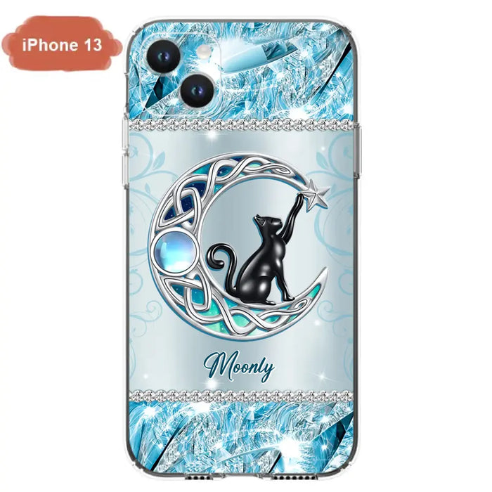 Custom Personalized Black Cat Moonstone Phone Case - Gift Idea For Cat Lover - Case For iPhone/ Samsung