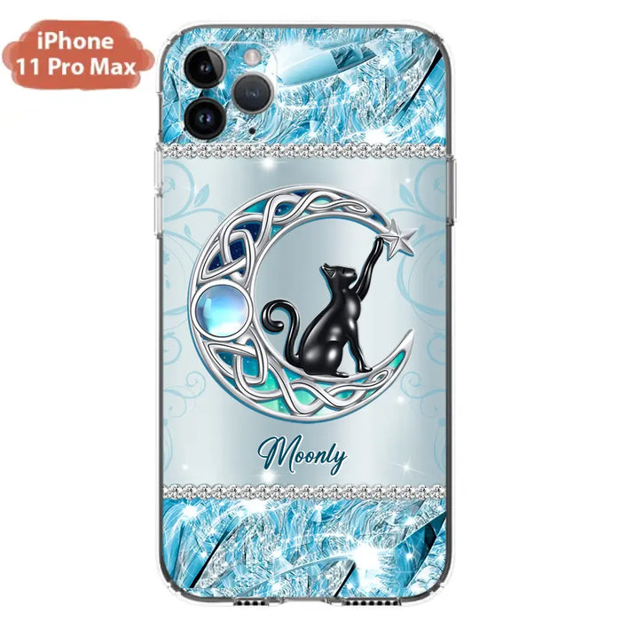 Custom Personalized Black Cat Moonstone Phone Case - Gift Idea For Cat Lover - Case For iPhone/ Samsung