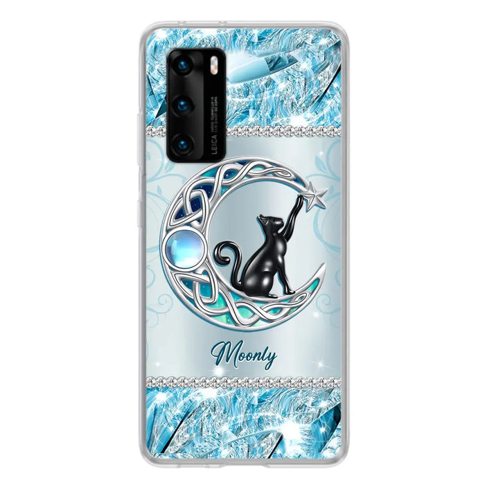 Custom Personalized Black Cat Moonstone Phone Case - Gift Idea For Cat Lover - Case For Oppo/ Huawei/ Xiaomi